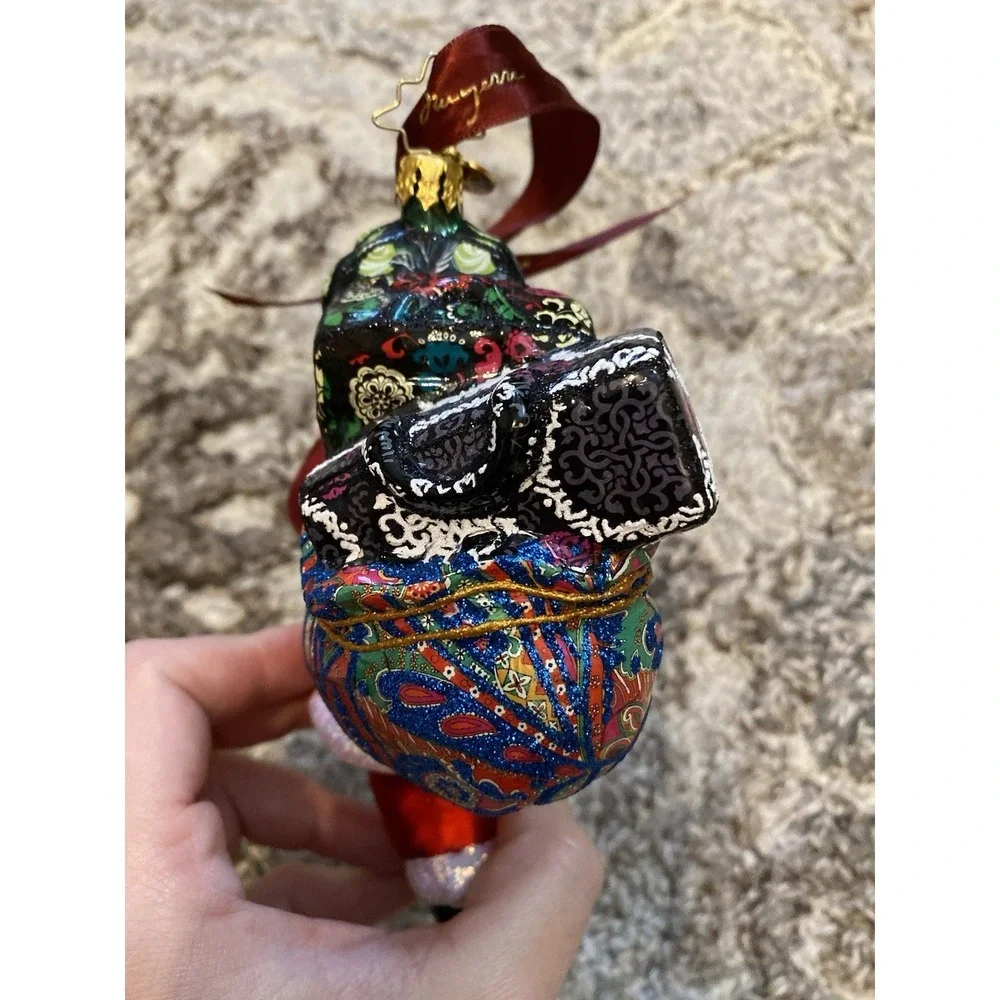Radko Vera Bradley Santa Claus Floral Gift & Bag Christmas Ornament Rare Glass